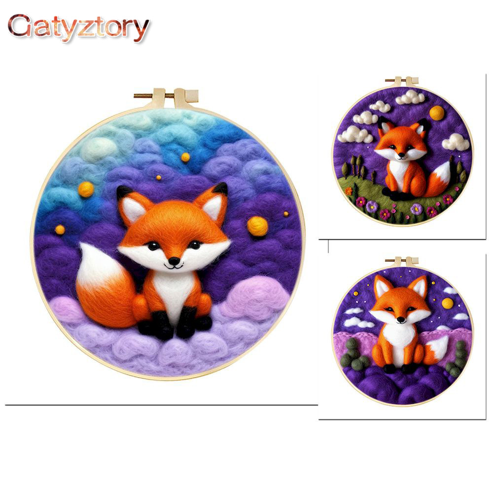 

GATYZTORY DIY Wool Felting Painting With Complete Kit Animal Fox Wool Needle Felt Picture Kit For Beginner Diy Craft Gift 20x20c