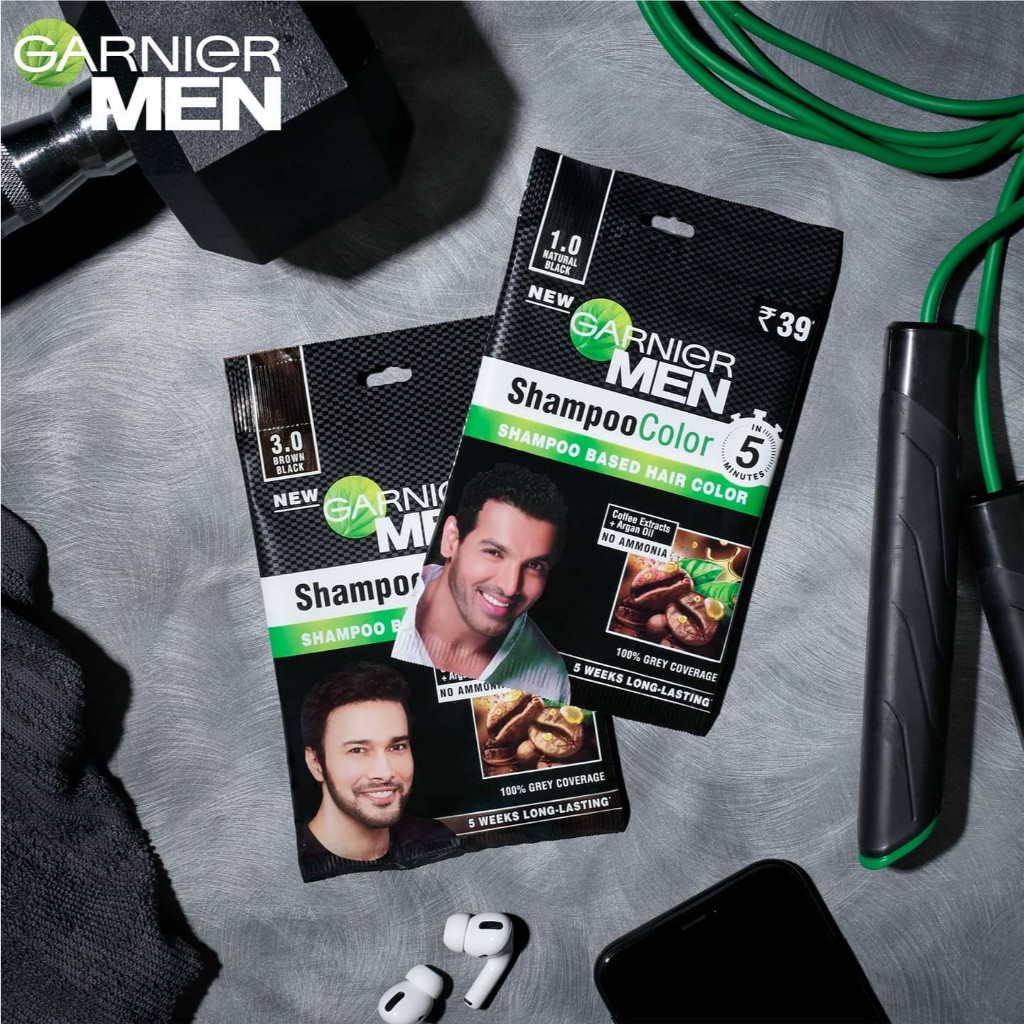 GARNIER Men Shampoo Color 1 Sachet || Garnier Pewarna Rambut Hitam Alami || Coklat Kehitaman || Pewa