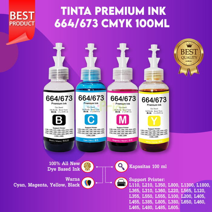 FixPrint Tinta Botol 664 T6641 - T6644 Ink Refill 100ml For Printer L110 L120 L121 L210 L220 L300 L3