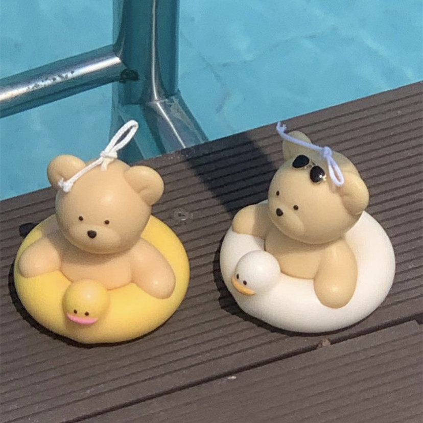 

Cute bear with Swimming Ring Silicone mold Easter Bunny DIY Creative Candle mold for candle making Summer Party Supply home deco