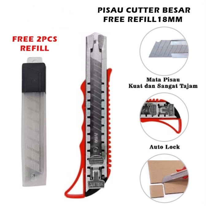 

Pisau Cutter Besar Free Refill 18mm Kater Pemotong Kertas Super Tajam