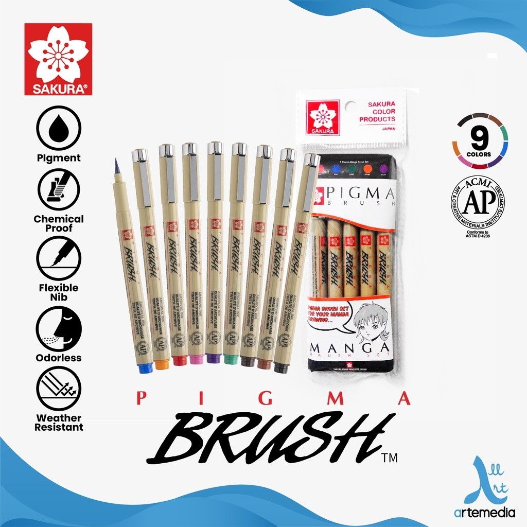 

Gramedia Surabaya - Sakura Pigma Brush Pen Pigment Ink Pena Kuas Warna set5