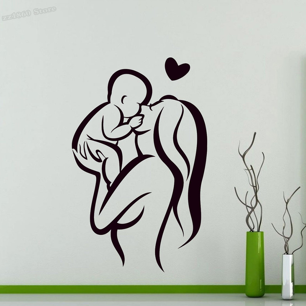 

Mother and Baby Wall Sticker Love Heart Family Vinyl Wall Decal Home Room Interior Decor Waterproof High Quality Mural B980