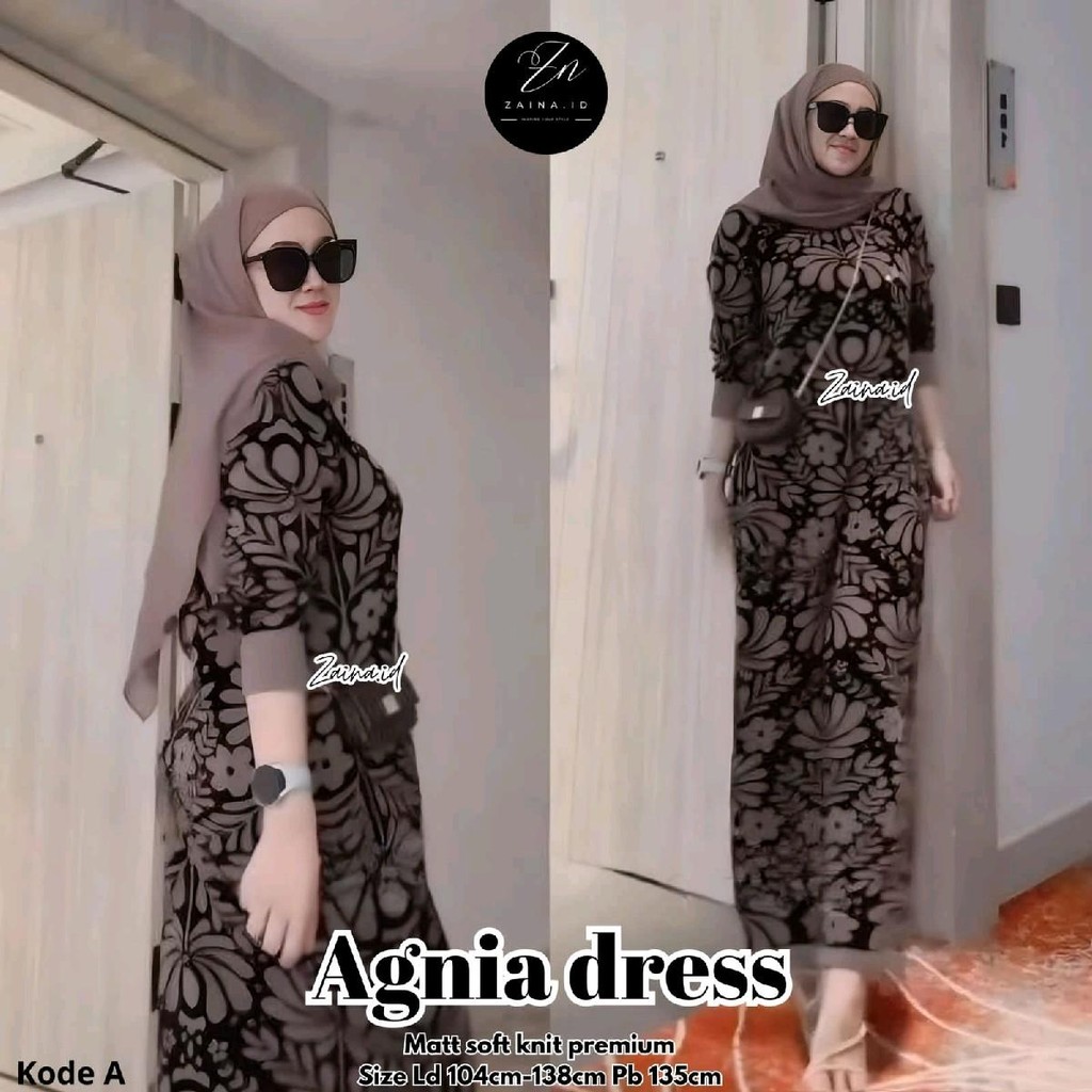 Ready Stok Siap Kirim• Agnia Dress • Original Zaina Id • Rajut Knitt Import Premium Lembut Santai Wa