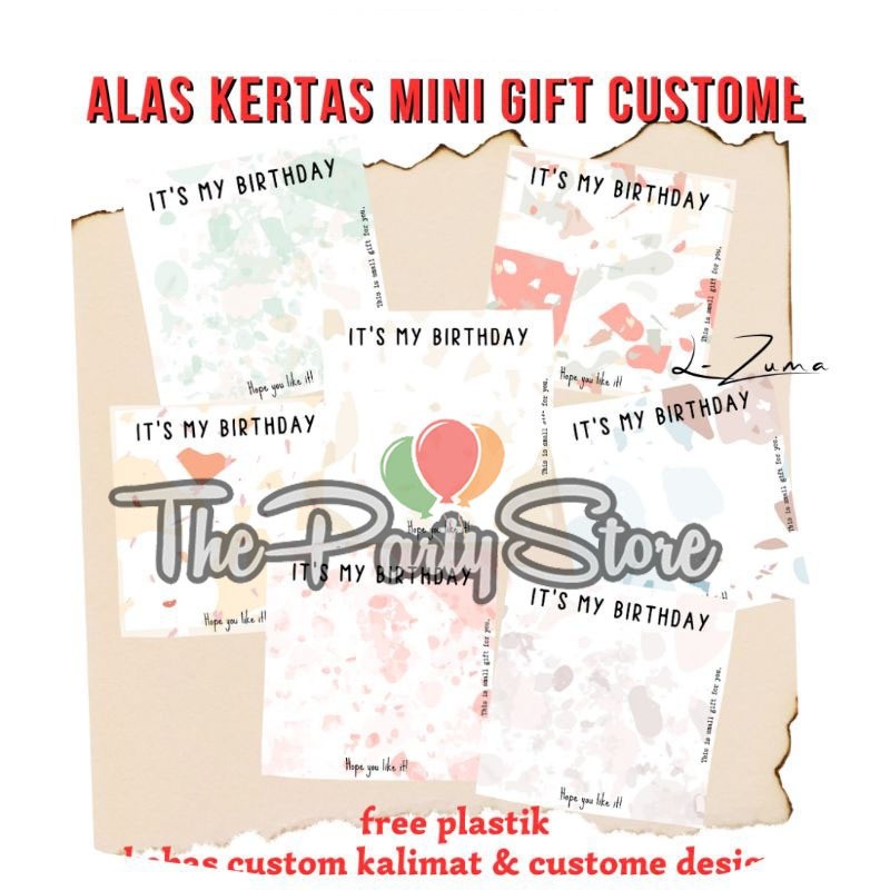 

Alas Kertas Mini Gift Bisa Custome Tuliasan Free Plastik + Stiker Lucu Ukuran 10 X 10 Cm