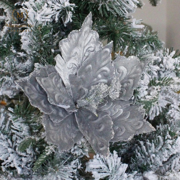 

Bunga poinsettia artificial | Christmas Flower Bunga Natal Large - Silver