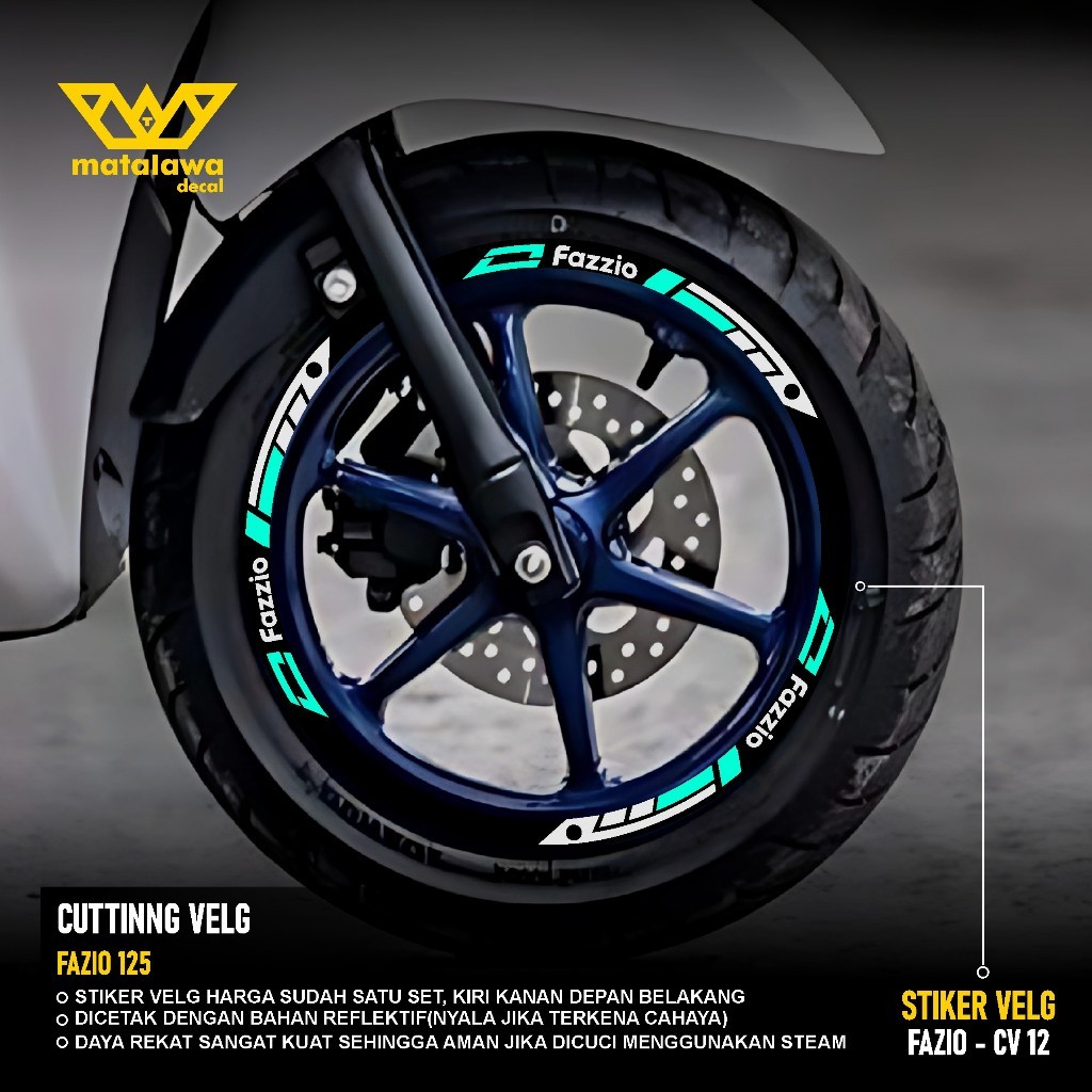 CUTTING STIKER VELG YAMAHA FAZZIO STICKER LIS PELK MOTOR RING 12 FAZIO SET DEPAN BELAKANG 12
