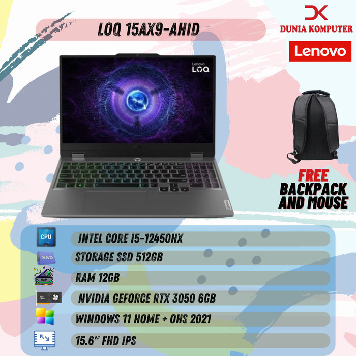 LENOVO LOQ 15AX9-1JID  I5-12450HX RTX3050 RAM 12GB SSD 512GB W11+OHS 100SRG
