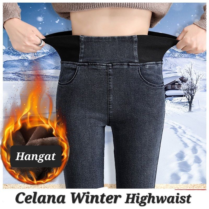 Celana Jeans Musim Dingin / Long john thermal leggings / celana wanita musim dingin