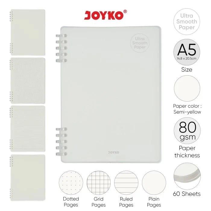 

NOTEBOOK SPIRAL A5 JOYKO NB-739 ULTRA SMOOTH PAPER ( GARIS, KOTAK, TITIK, POLOS ) | BUKU CATATAN A5 SAMPUL BENING ISI 60 LEMBAR | NOTEBOOK SPIRAL | BUKU AGENDA SPIRAL