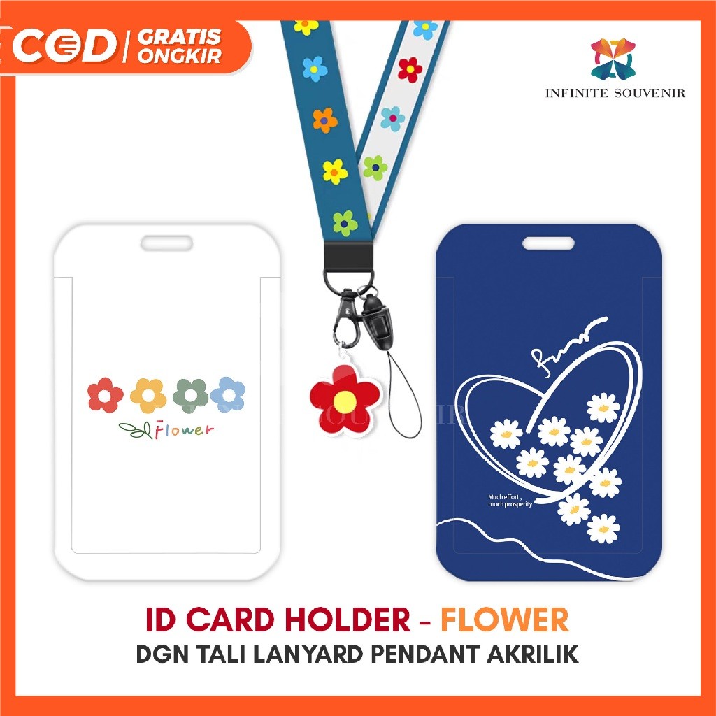 

[N003] FLOWER / Name Tag Card Holder Motif Bunga Estetik / RAINBOW Flower / Blue Flower dengan Tali Lanyard Pendant Akrilik / ID Card Holder Tali Gantungan Acrylic Bunga Aesthetic / Nametag / Tempat Kartu Flazz / Emoney