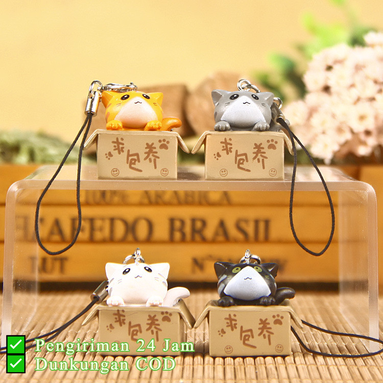 [K.Anissa] Pengiriman 24 Jam Kucing Kardus Gantungan Kunci Pajangan Lucu Cat Box Keychain Stereoskop