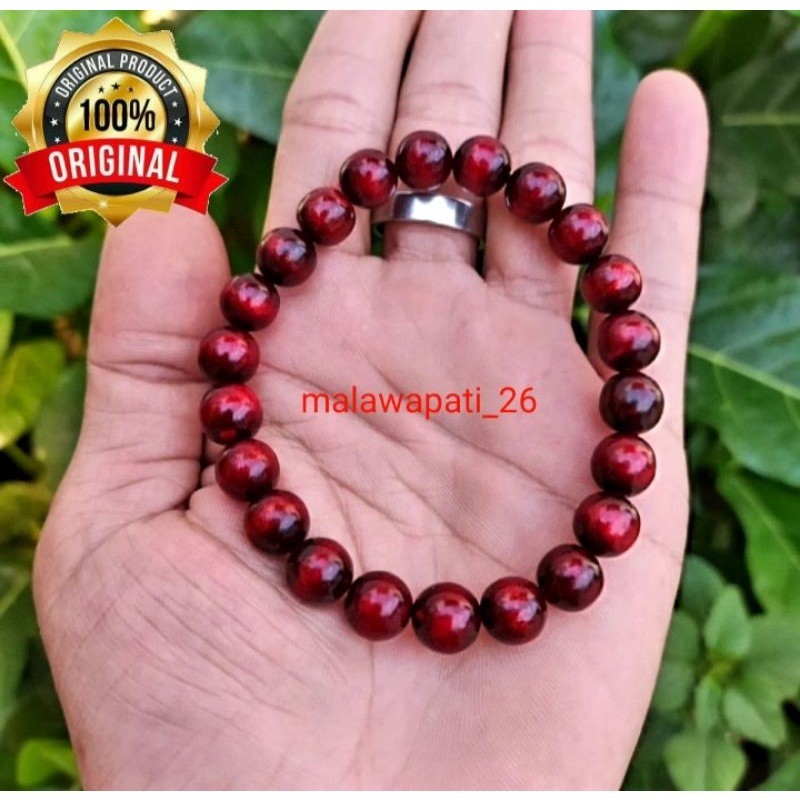 GELANG TASBIH PRIA FOSIL AKAR BAHAR MERAH DELIMA NOT BATU MULIA