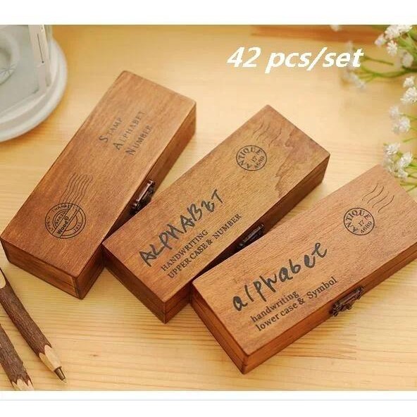 

42pcs/set 3 designs for choose Wooden Stamp Set DIY Decorative Stamp student Reward pattern