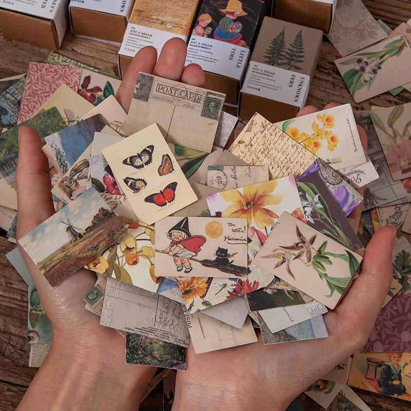 

100pcs Plant butterfly Vintage Book collection Kraft Paper Mini Greeting Card Postcard DIY Decoration Material Retro LOMO Card