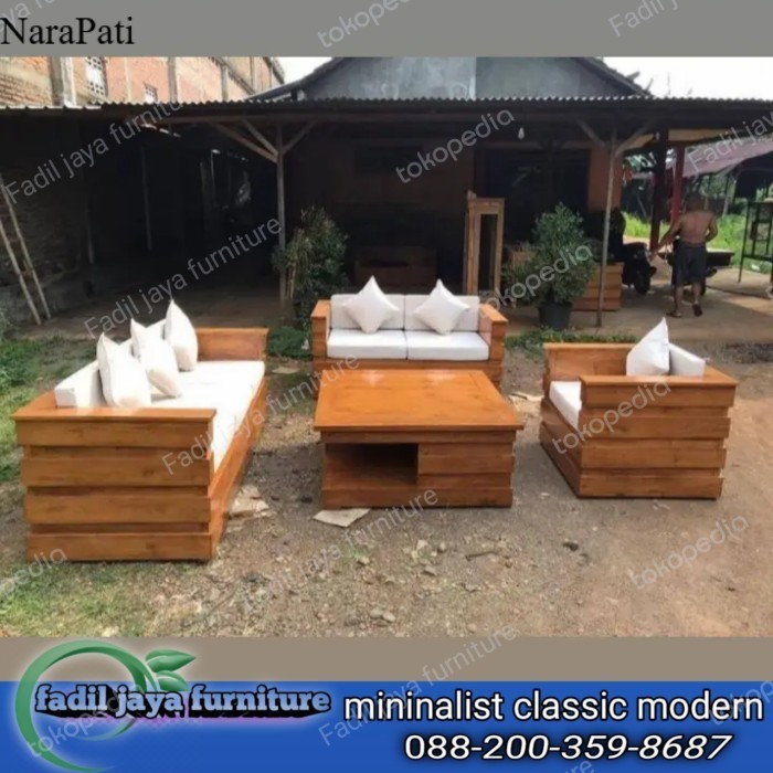 set kursi sofa tamu minimalis kayu jati plus bantalan busa sofa bok SF16