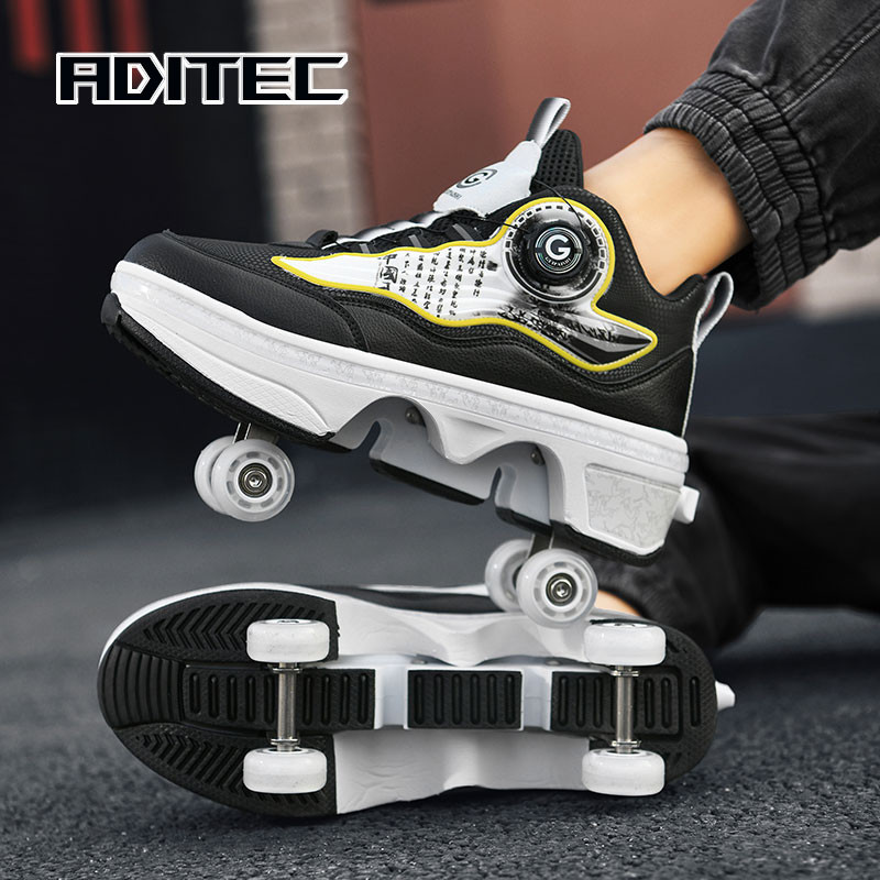 Deformation Roller Skates Shoes Double Row 4-Wheel Skates Roller Shoes with Wheels Dual-Purpose Roll