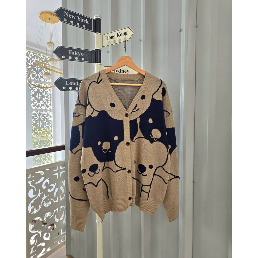Atnara - Panda Jumbo Outer | Cardigan Rajut Komputer Kancing Motif Panda Jumbo Atasan Lengan Panjang