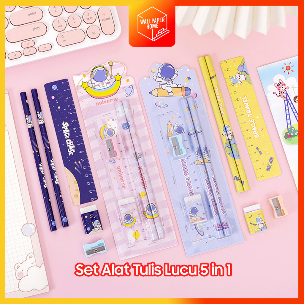 

5in1 Pensil Set Alat Tulis Anak Lucu Dan Penghapus Untuk Tempat Pensil Buku Tulis Sekolah