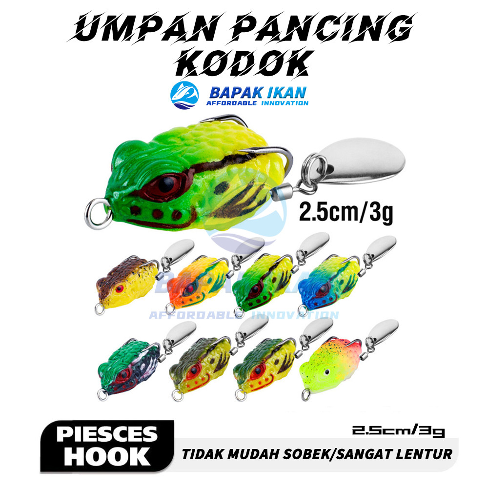 Bapak Ikan Umpan Pancing Kodok Soft Bait Casting Gabus 2.5cm/3g dengan Spiner dan Ekor Karet untuk I