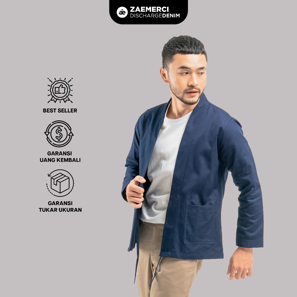 Zaemerci - Kimono Kanvas Reeva Navy Lengan Panjang Pria | Outer Blazer Unisex Original BARU