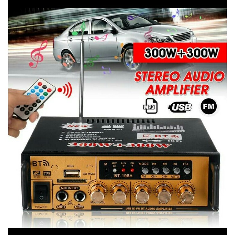 POWER AMPLIFIER WIRELESS KARAOKE FLECO BT-198A /198b Amplifier Audio Stereo 2 Channel Bluetooth AMP 