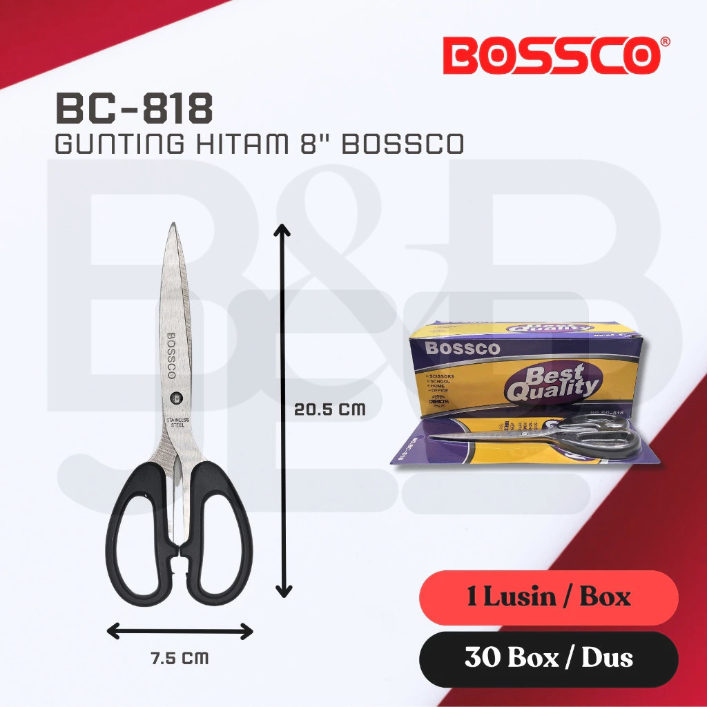 

Grosir 1 Dus isi 360 Pcs Gunting Scissors BOSSCO (8 Inch) BC-818