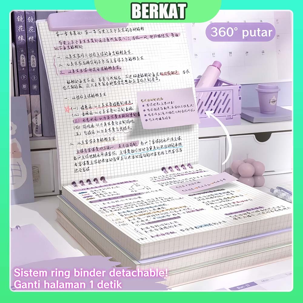 

B5 Binder 360 Derajat, Flip Vertikal Aesthetic Notebook, Buku Tulis Sekolah yang Lucu, Detachable Active Book