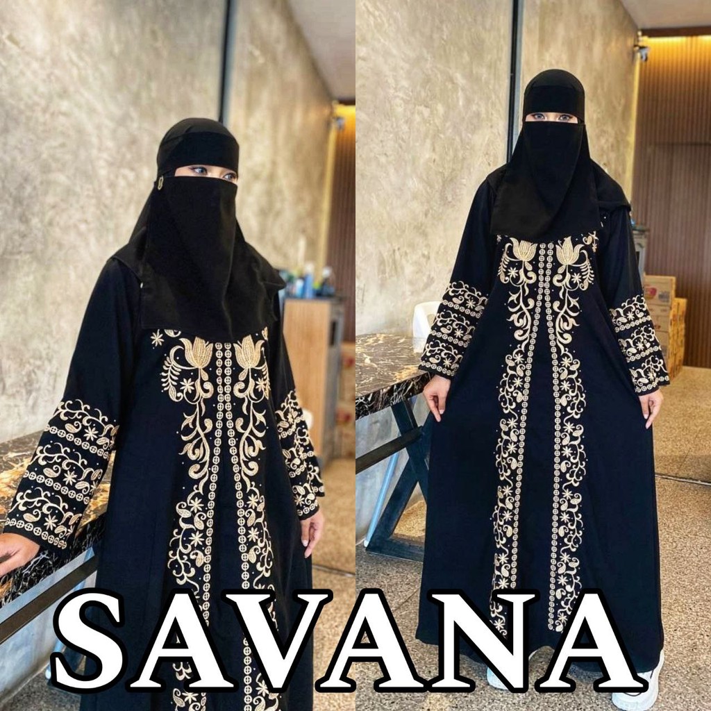 Abaya Saudi Hitam Jetblack Full Bordir Gamis Wanita Mewah Elegan - SAVANA