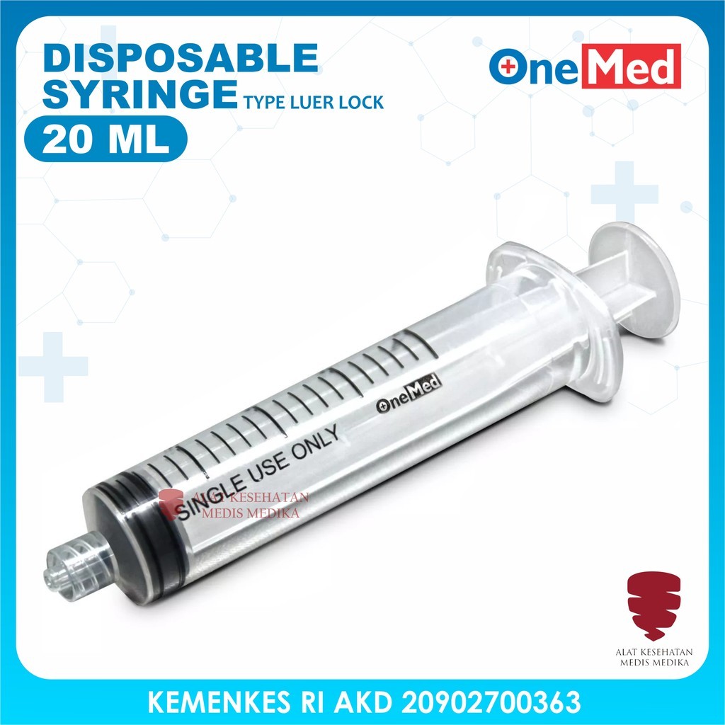 Syringe 20cc Luer Lock Spet Spuit Suntikan Lubang Tengah 20ml Onemed