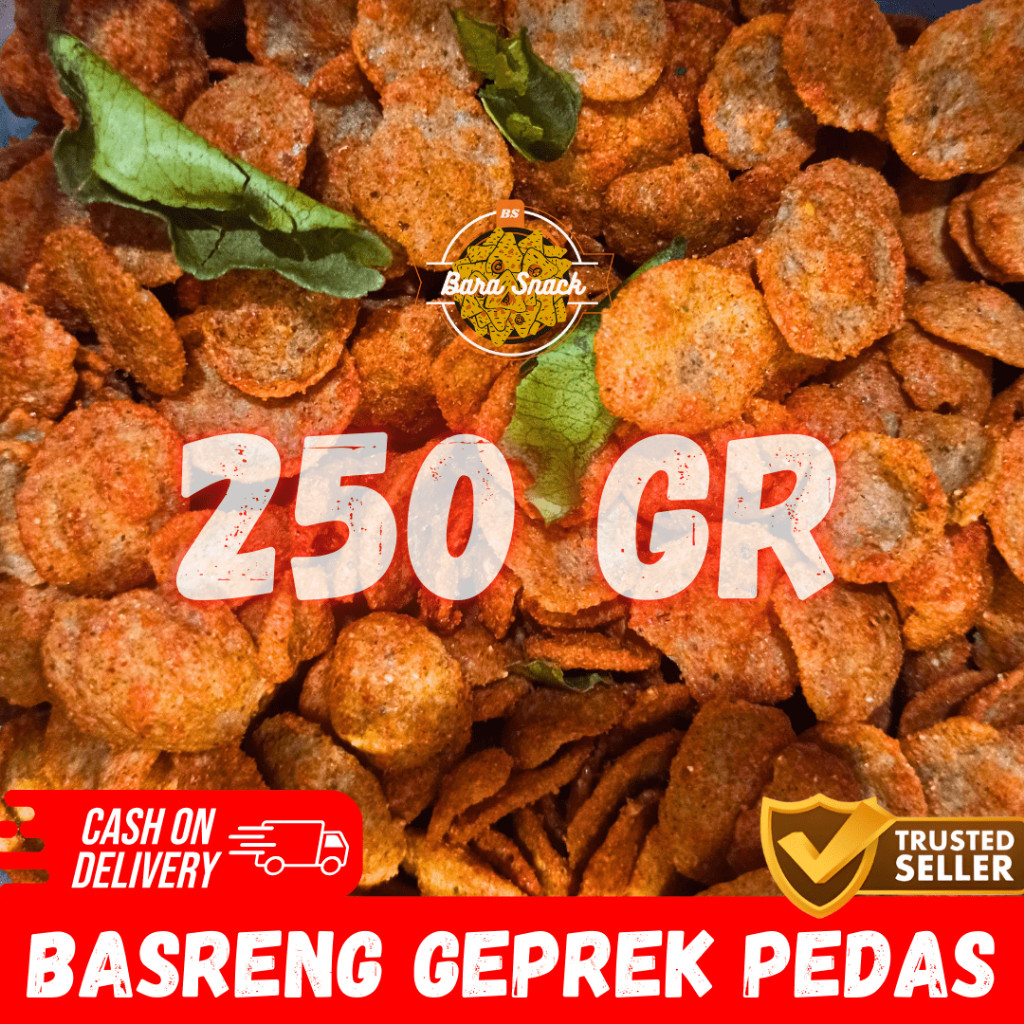 

[ 250gr ] Basreng Geprek Pedas Daun Jeruk / Basreng Cemet Tipis Renyah / Camilan Snack Kiloan Murah