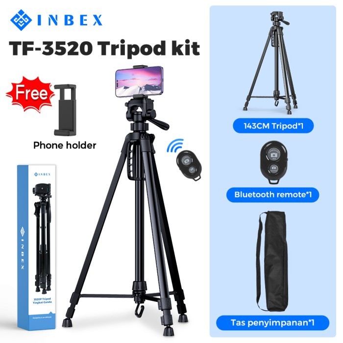 INBEX TF-3520 Tripod+Bluetooth Remote+Bag/145CM Profesional Tripod - Tripod+remote