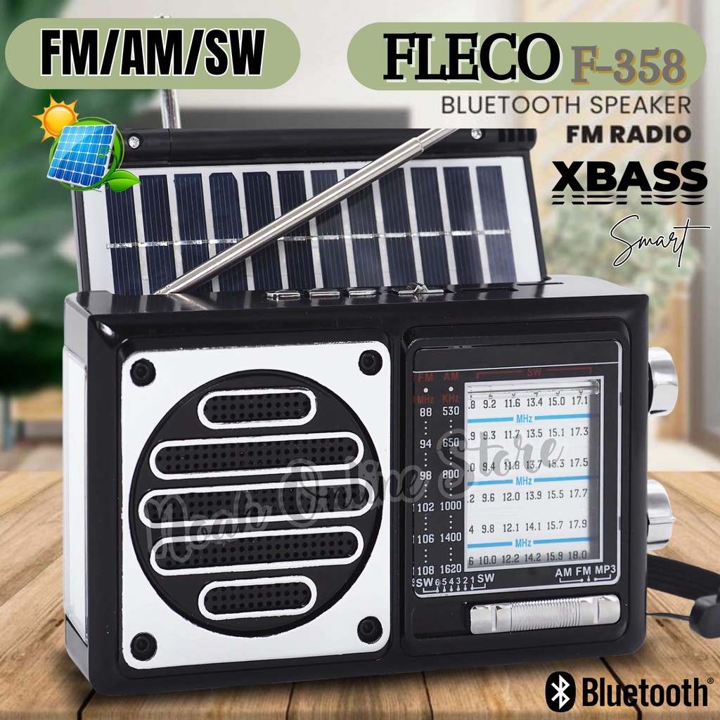 Radio Bluetooth Tenaga Surya/Matahari Fleco F-358 Bisa Bluetooth Speaker + Senter Led + Lampu Led + 