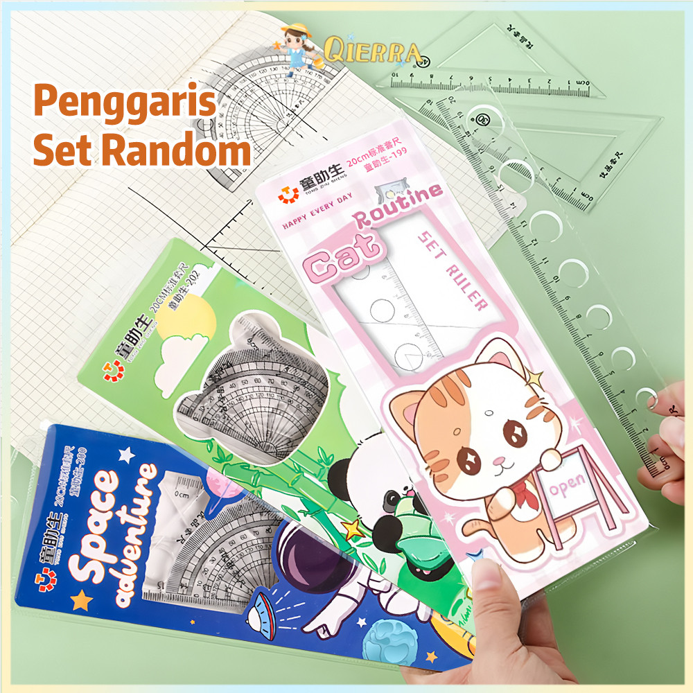 

Qierra Ruler Set 4Pcs Set Penggaris Set Lucu Transparant Multifungsi Geometri Rotary