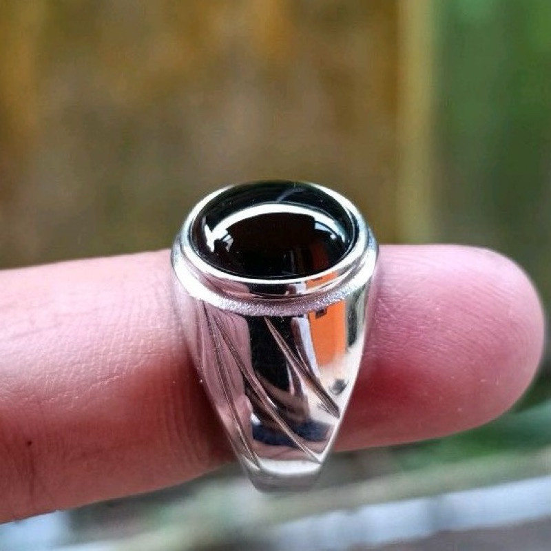 Cincin Batu Akik natural Kecubung Wulung original kantoran Ring titanium