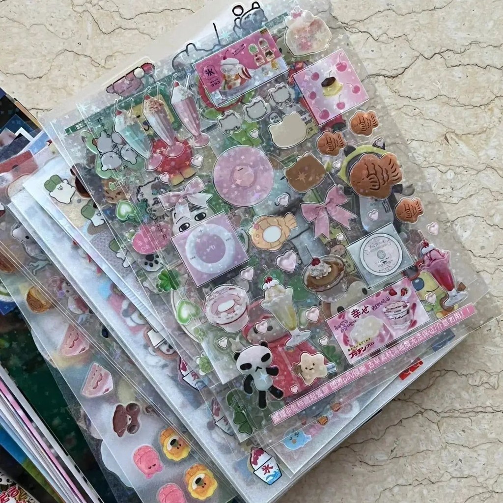 6pcs Glitter Stickers Y2K DIY Toploader Scrapbooking Journal Deco Stickers for Phone Kawaii Transpar