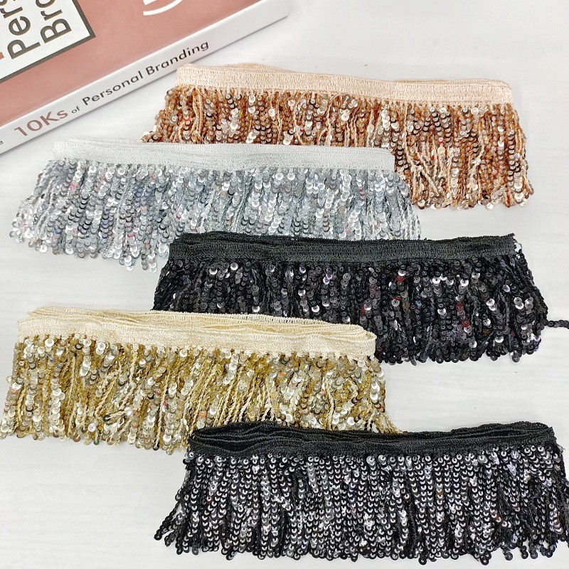 

8cm 2/15yards Fringe Sequins Tassel Ribbon Wedding Party Dress Stage Performance Suits Trims Sewing Fabric