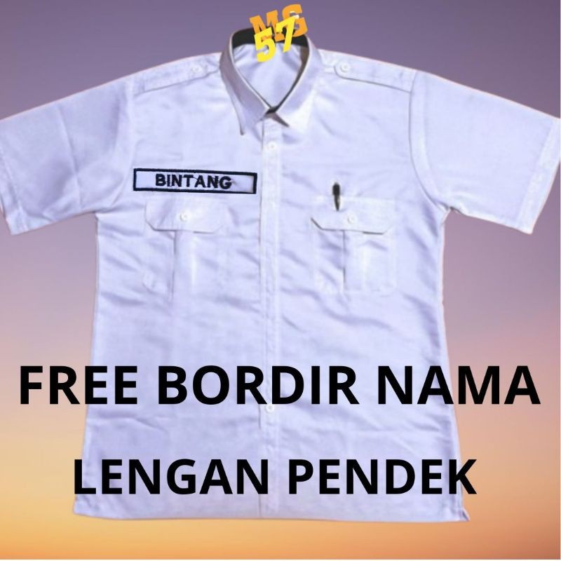 [ MaksQ ]Baju pdh dinas putih pria pns asn lengan pendek kerah hitam