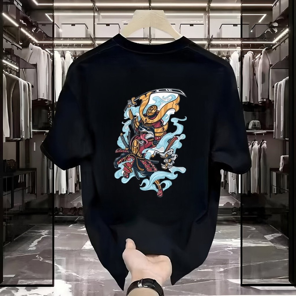 Baju Kaos Samurai Warrior with Katana. Katun Unisex Lengan Pendek - Atasan Nyaman Cocok Gym & Hangou