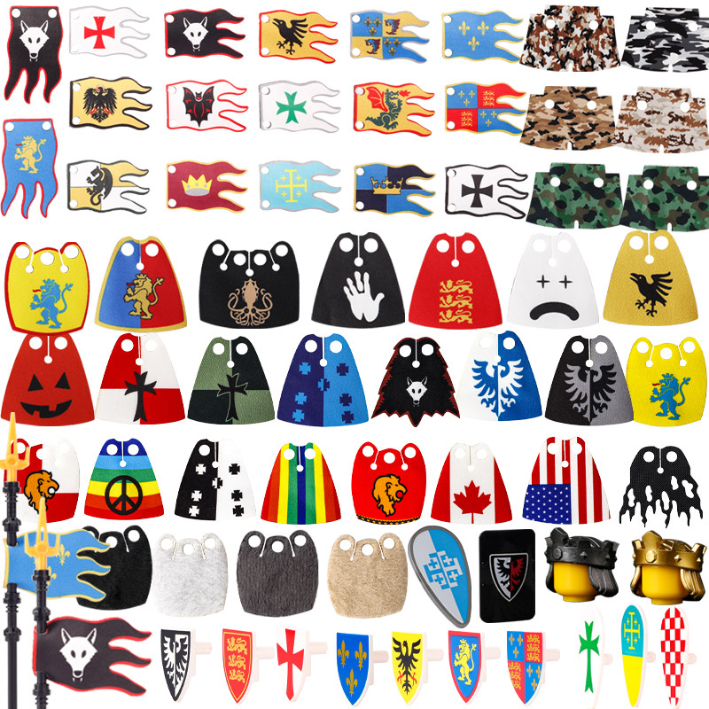 Medieval Military Series Building Blocks Castle Knights Soldier Figures Shield Flag Helmet Cloak Acc