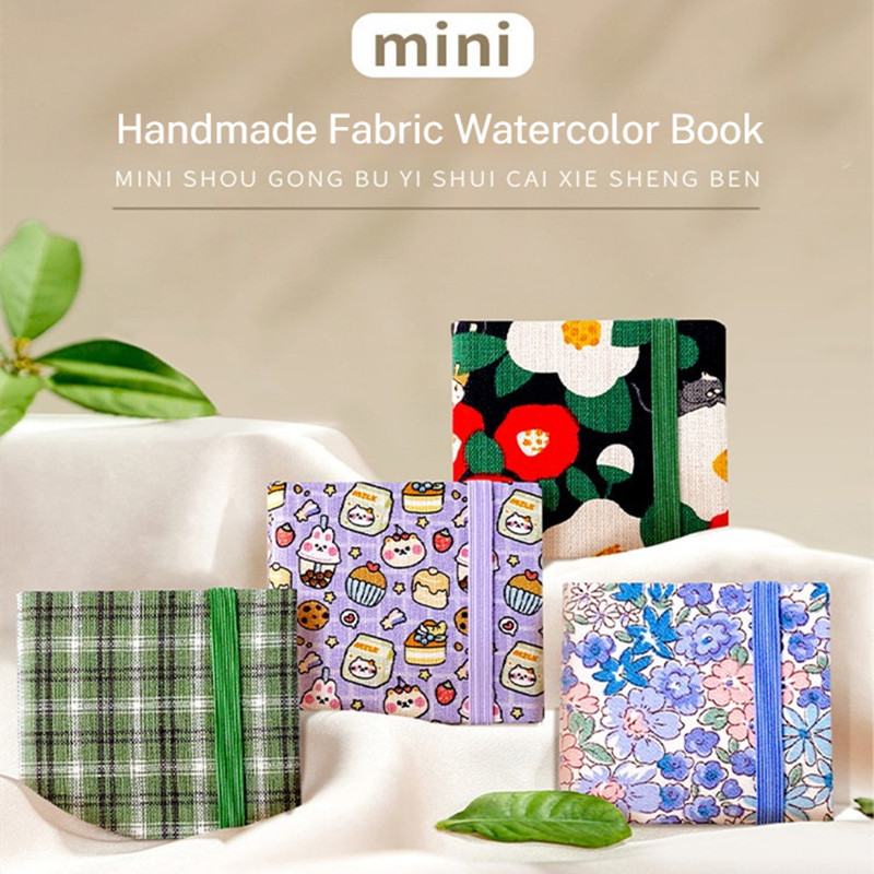 

Mini Square Watercolor Journal Drawing Notebook Sketch Mini Fabric Watercolor Book 300g Travel Sketchbook Art Students Painting