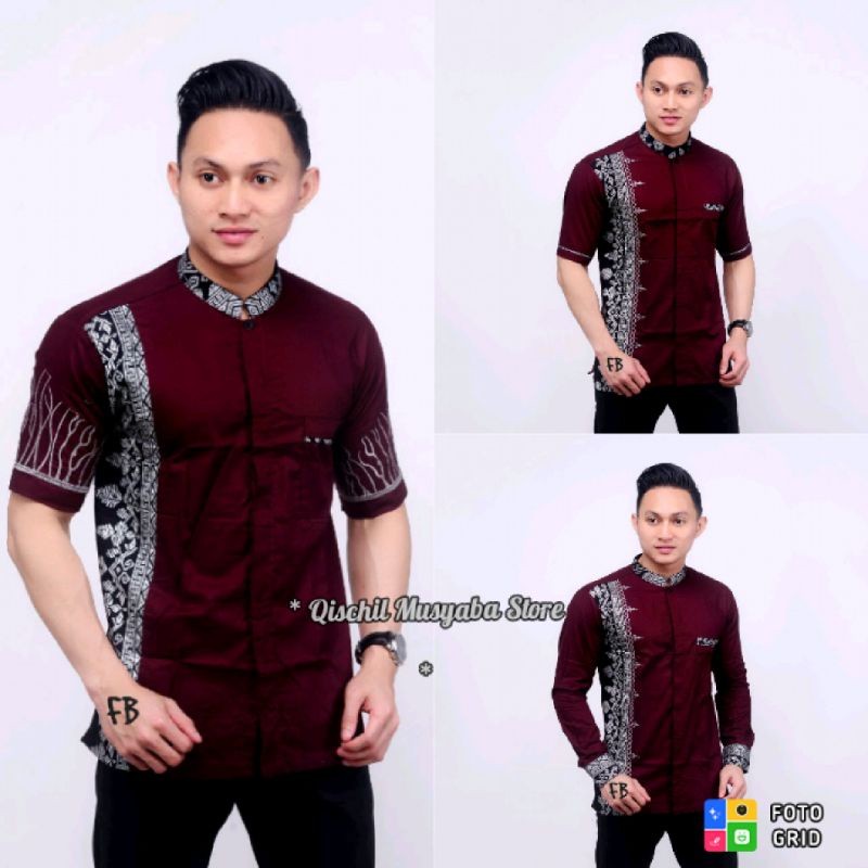 BAHAN PREMIUM / Kemeja Batik Lengan Pendek Kerah Shanghai / Baju Koko / Batik Pria Lengan Pendek / K