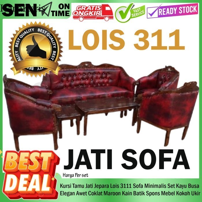 Kursi Tamu Sofa Jati Jepara Lois 3111 Minimalis Set Santai Elegan Klasik Kayu Jatii Nyaman Awet Taha