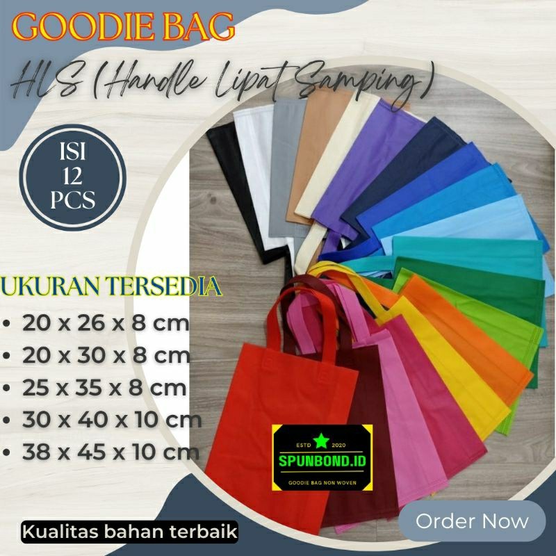 

( 12 pcs ) Tas Spunbond Goodie Bag,tas hampers,tas souvenir,tas belanja ukuran besar (38x45x10 cm) , sedang (30x40x10 cm) ,kecil (25x35x10 cm)
