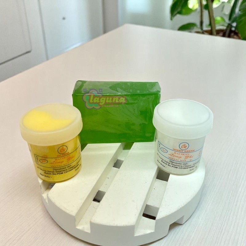 PAKET CREAM LING CHI LING ZHI LING SHI ORIGINAL (Siang+malam+sabun polos hijau)