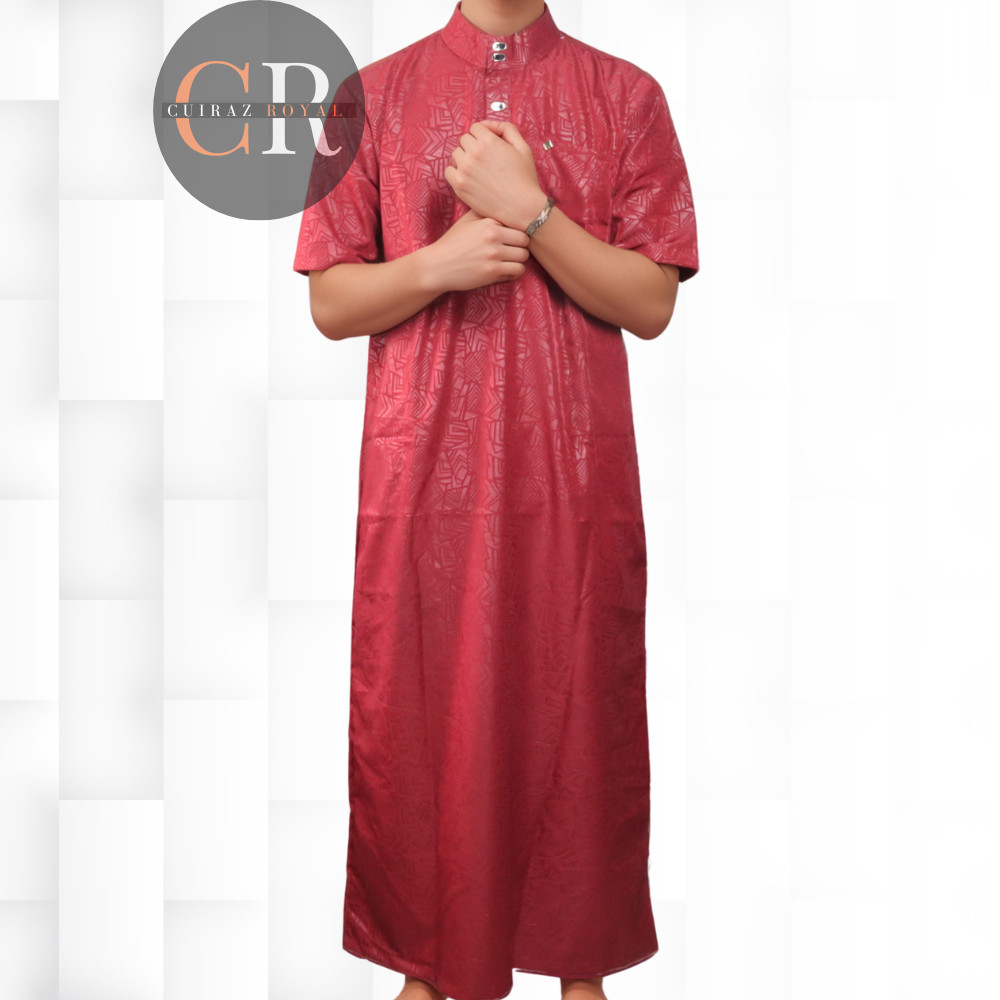 Jubah Pria Lengan Pendek Embos Katun Premium Kancing Import