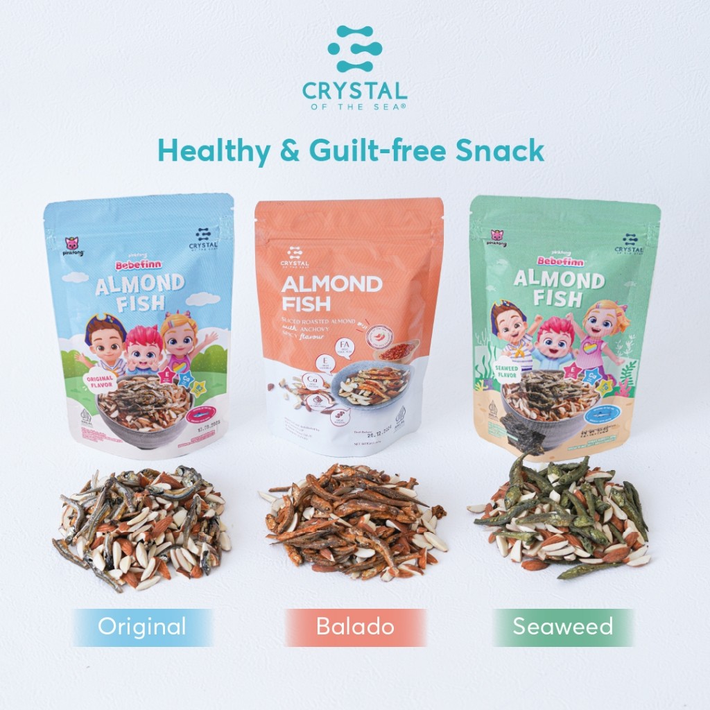 

Crystal of the Sea | Pinkfong Bebefinn Almond Fish Snack Original Balado dan Seaweed (80GR) / Ikan Teri Jengki Kacang Almond Premium - Cemilan MPASI NON MSG