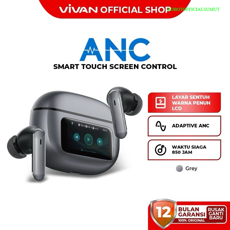 VIVAN SMART T7 Full Color Screen ANC Earbuds Bluetooth 5.4 Headset TWS ENC Bass Up Original
