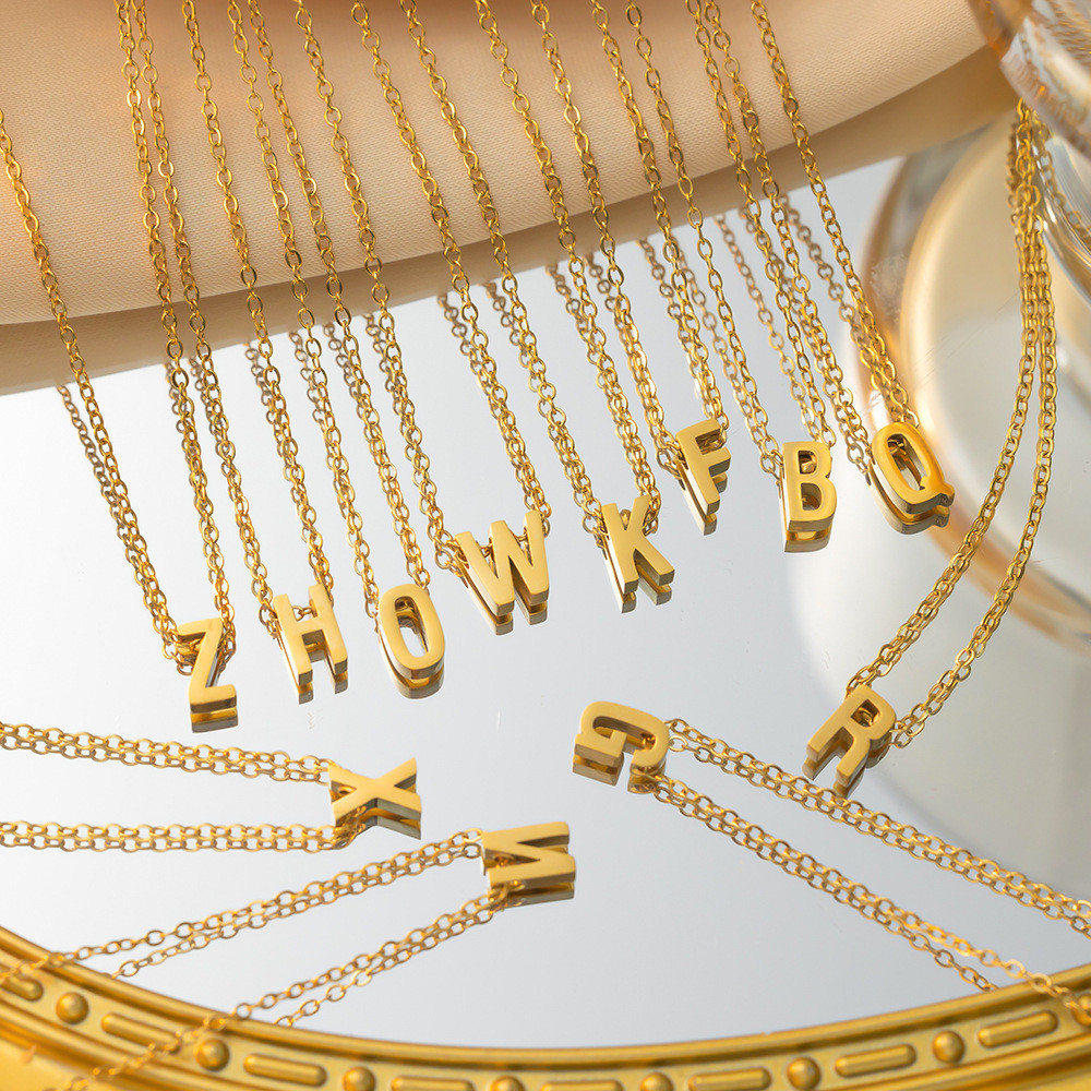 Kalung Initial Nama Stainless Steel Asli Titanium Anti Karat Wanita Couple Cewek Polos Xuping Perhia