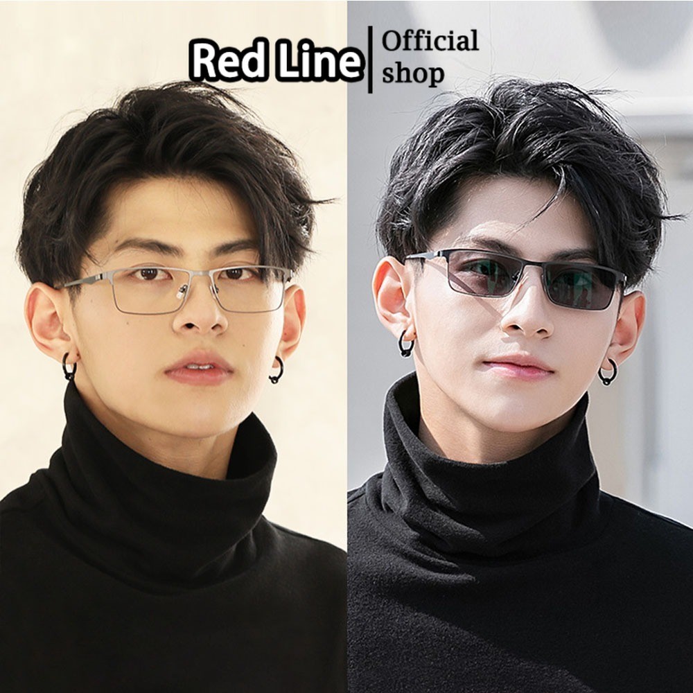 Red Line Kacamata Minus Photocromic Anti Radiasi Blueray 2 in 1 Pria Wanita Keren Gaya Bisnis Besi F